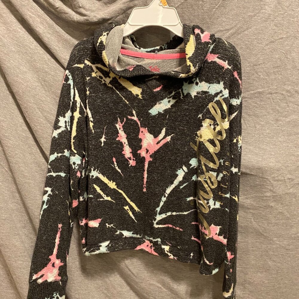 Justice Girls Crop Black Hoodie Sweatshirt Size MEDIUM Patterned